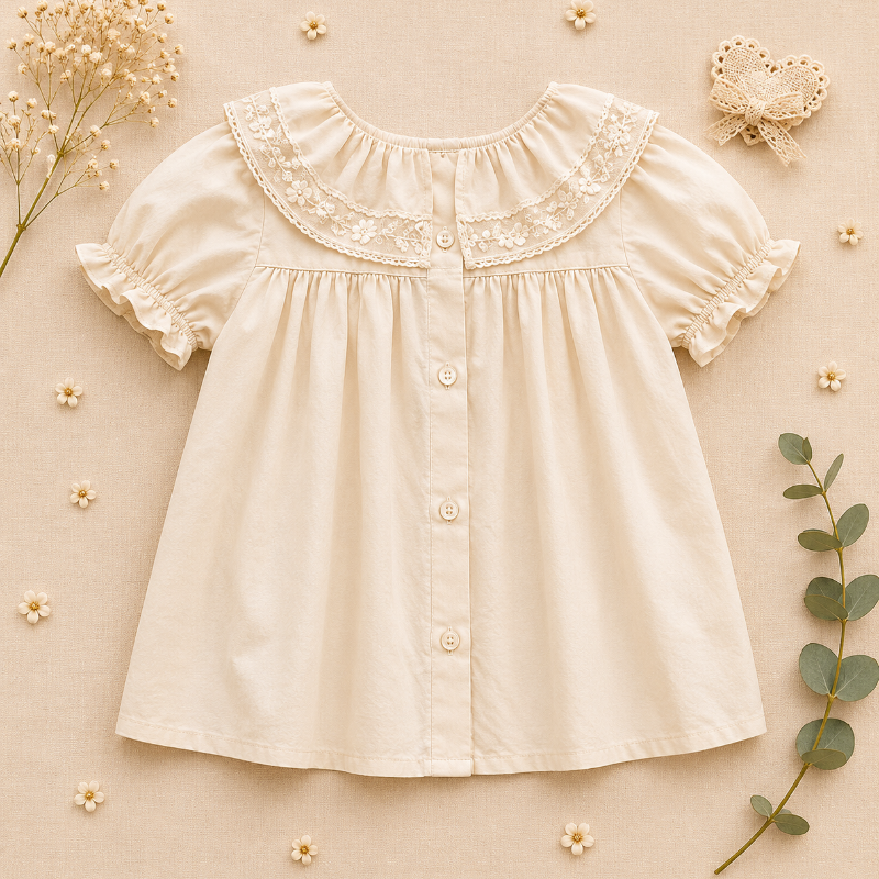 Ruffle Collar Top – Elegant og behagelig – Top med dekorativ krave og pufærmer