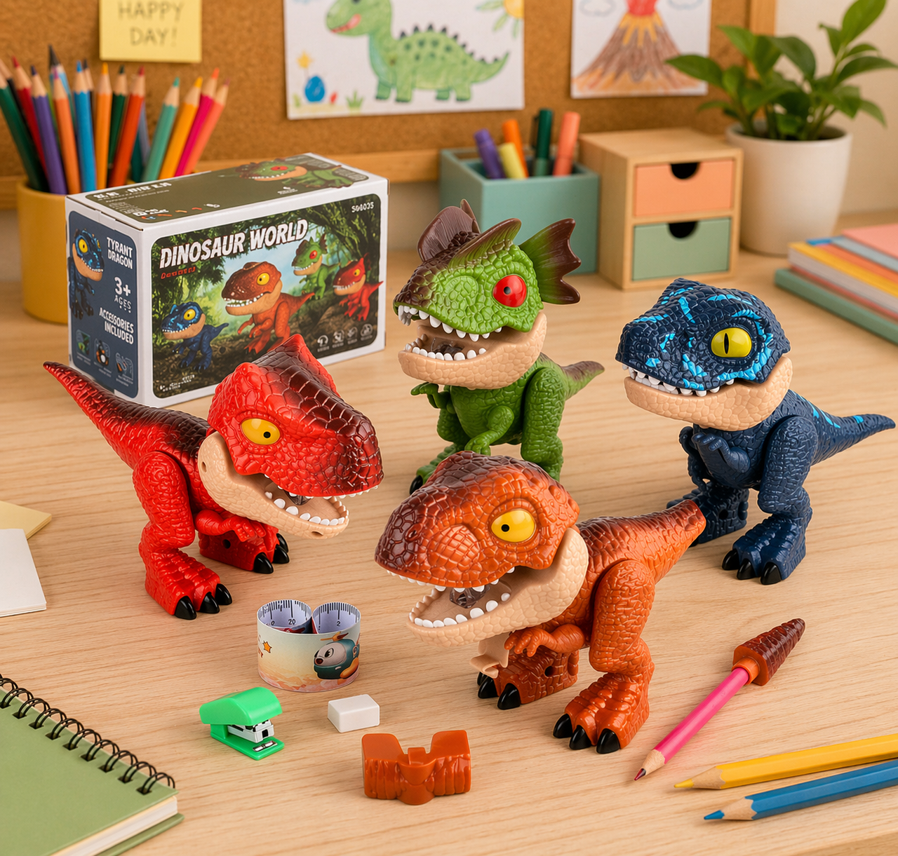 Dinosaur Stationery Toy – Kreativt og lærerigt – 5-i-1 skrivebordssæt