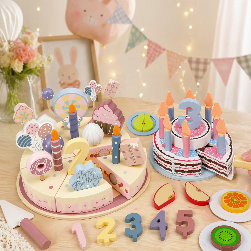 Wooden Cake Cutting Toy – Kreativitet & Rollespil – Træfødselsdagskage
