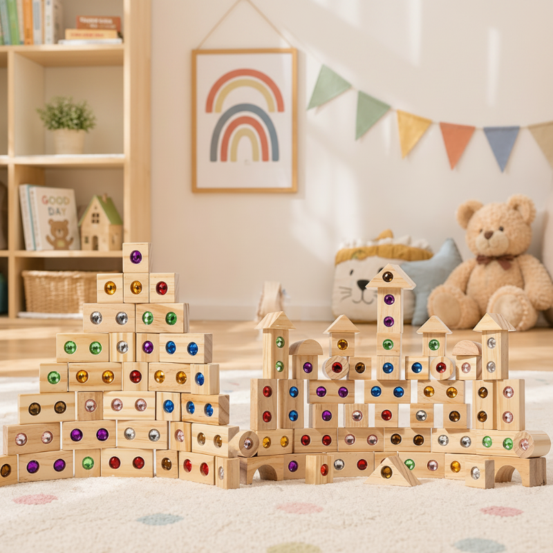 Rainbow Gem Stacking Blocks – Kreativt og lærerigt – Sæt med træklodser til at stable