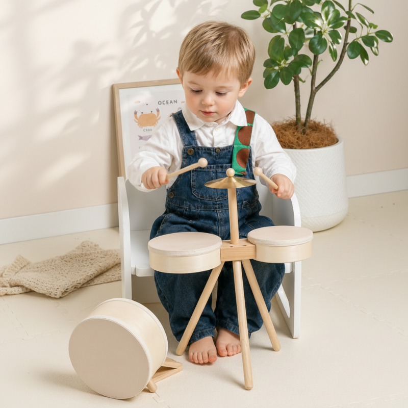 Kids Wooden Drum Toy – Musik & Kreativitet – Trommesæt