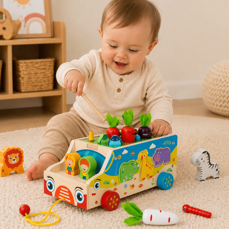 Montessori Animal Matching Toy – Lærerigt & interaktivt – Puslespil med legevogn