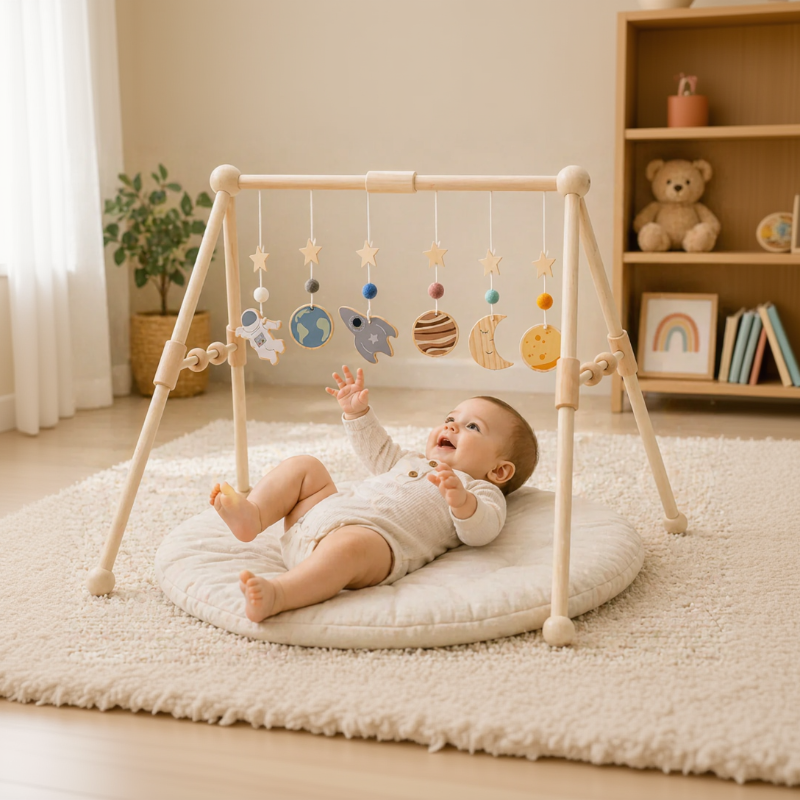 Wooden Baby Rattle Toy – Sansestimulerende & sikkert – Baby Gym