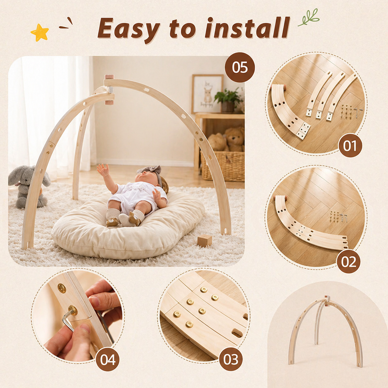 Wooden Baby Rattle Toy – Sansestimulerende & sikkert – Baby Gym