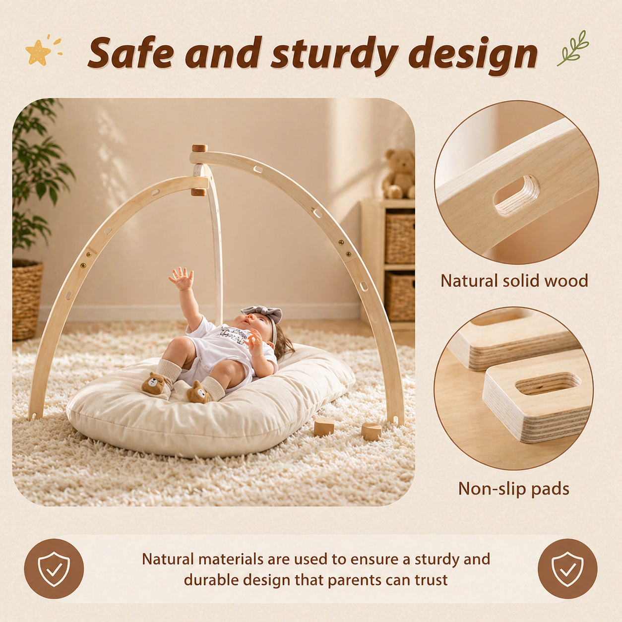 Wooden Baby Rattle Toy – Sansestimulerende & sikkert – Baby Gym