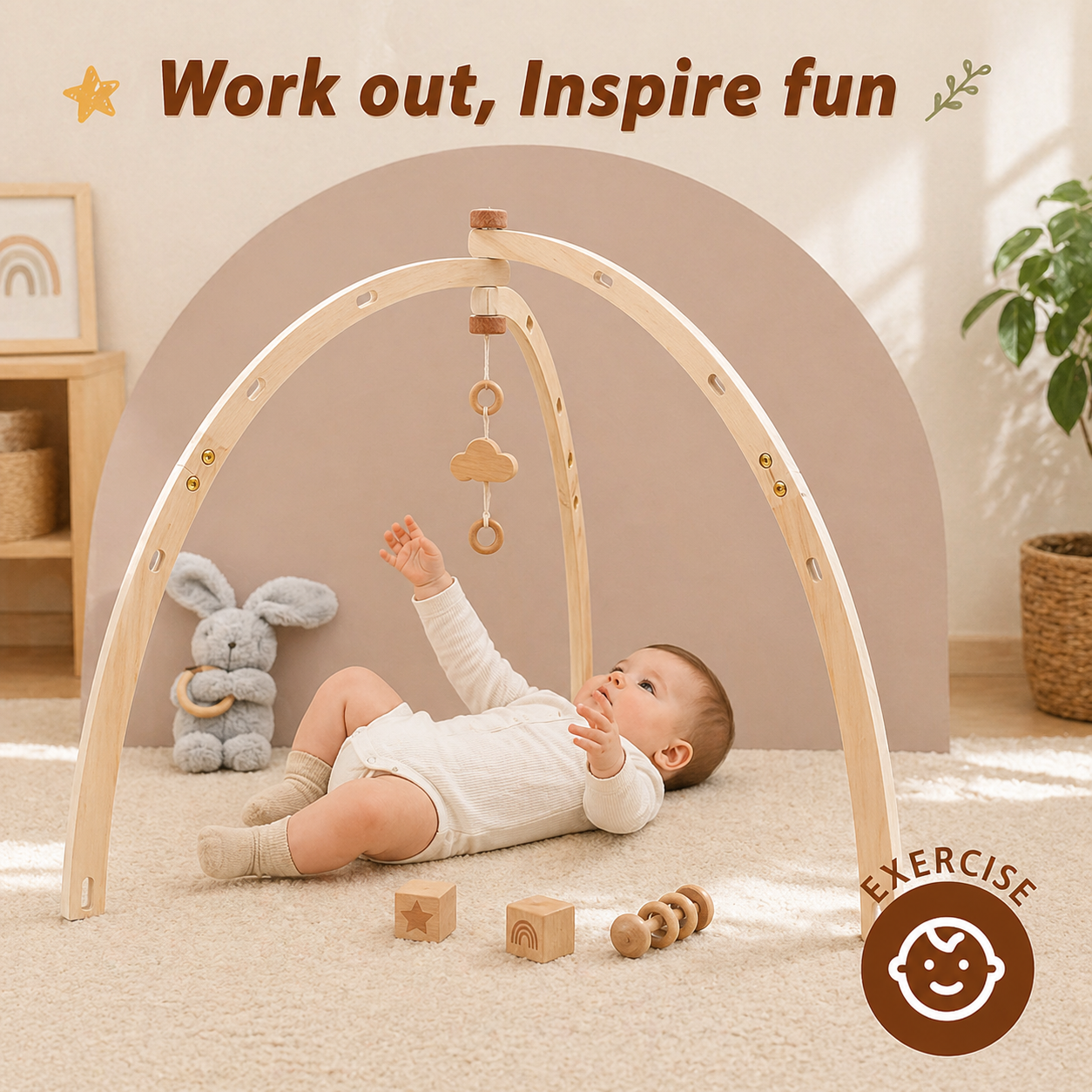 Wooden Baby Rattle Toy – Sansestimulerende & sikkert – Baby Gym