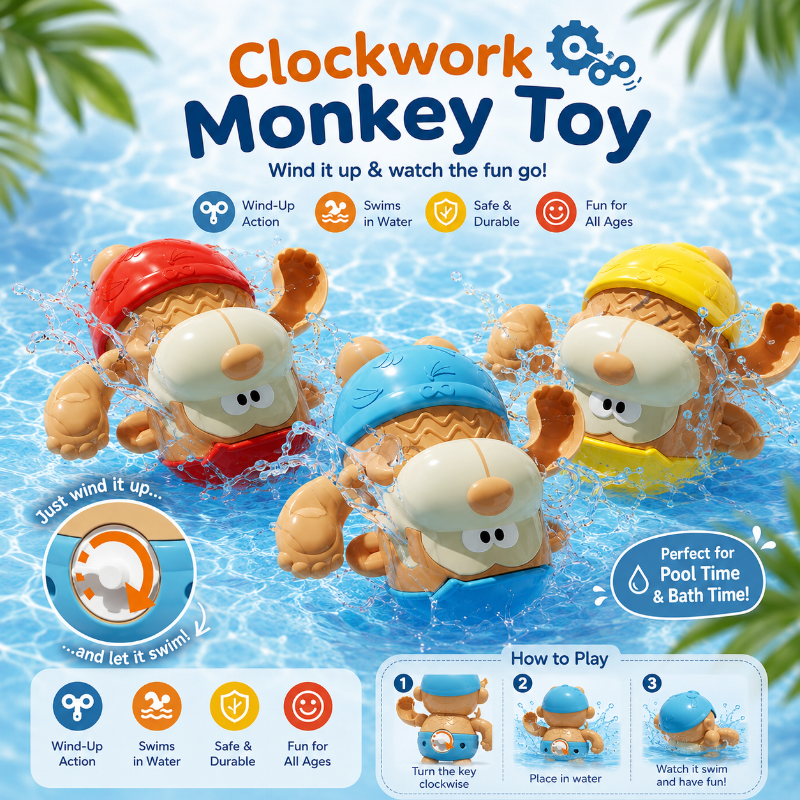 Clockwork Monkey Toy – Leg og vandhygge – Opladeligt bade-legetøj