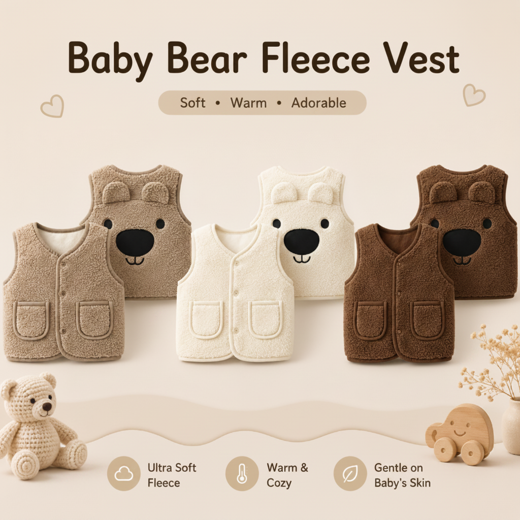 Baby Bear Fleece Vest – Varm og blød – Børnevest med bjørnemotiv