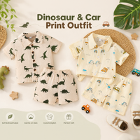 Thumbnail for Dinosaur & Car Print Outfit – Cool & legesygt – sommer-tøjssæt