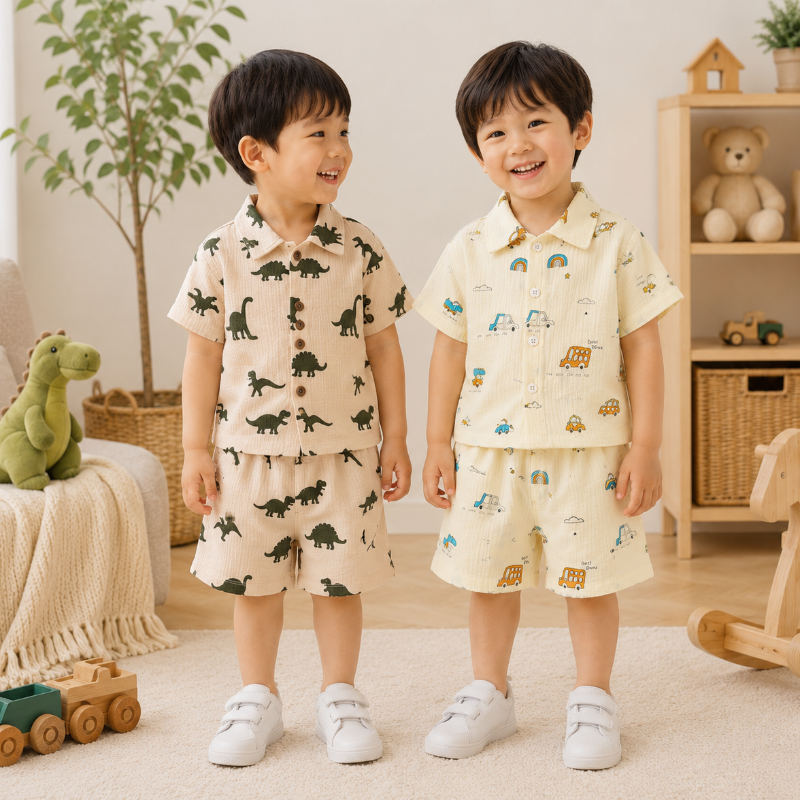 Dinosaur & Car Print Outfit – Cool & legesygt – sommer-tøjssæt