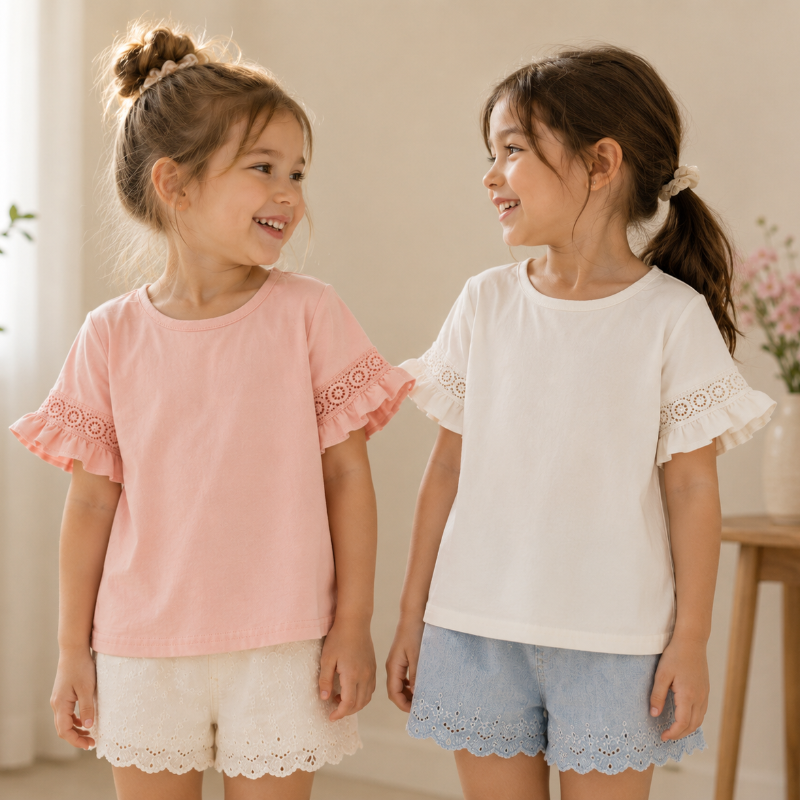 Girls Trumpet Sleeve Top – Elegant & komfort – Blonder på ærmerne