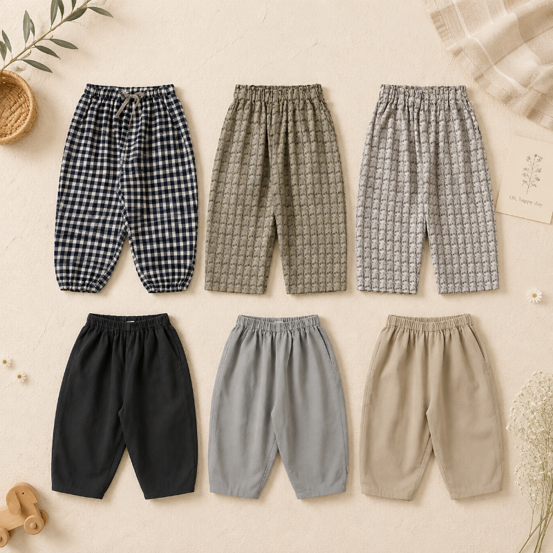 Plaid Cotton Pants – Luftig og åndbar – afslappede bukser i ballon-/harem-stil