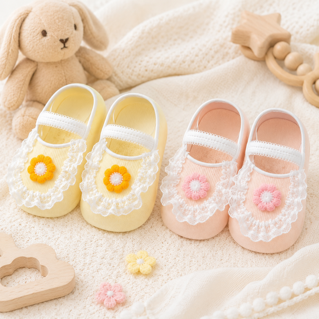 SweetFeet – Blødt & sødt – babysokker med blomster og blonder