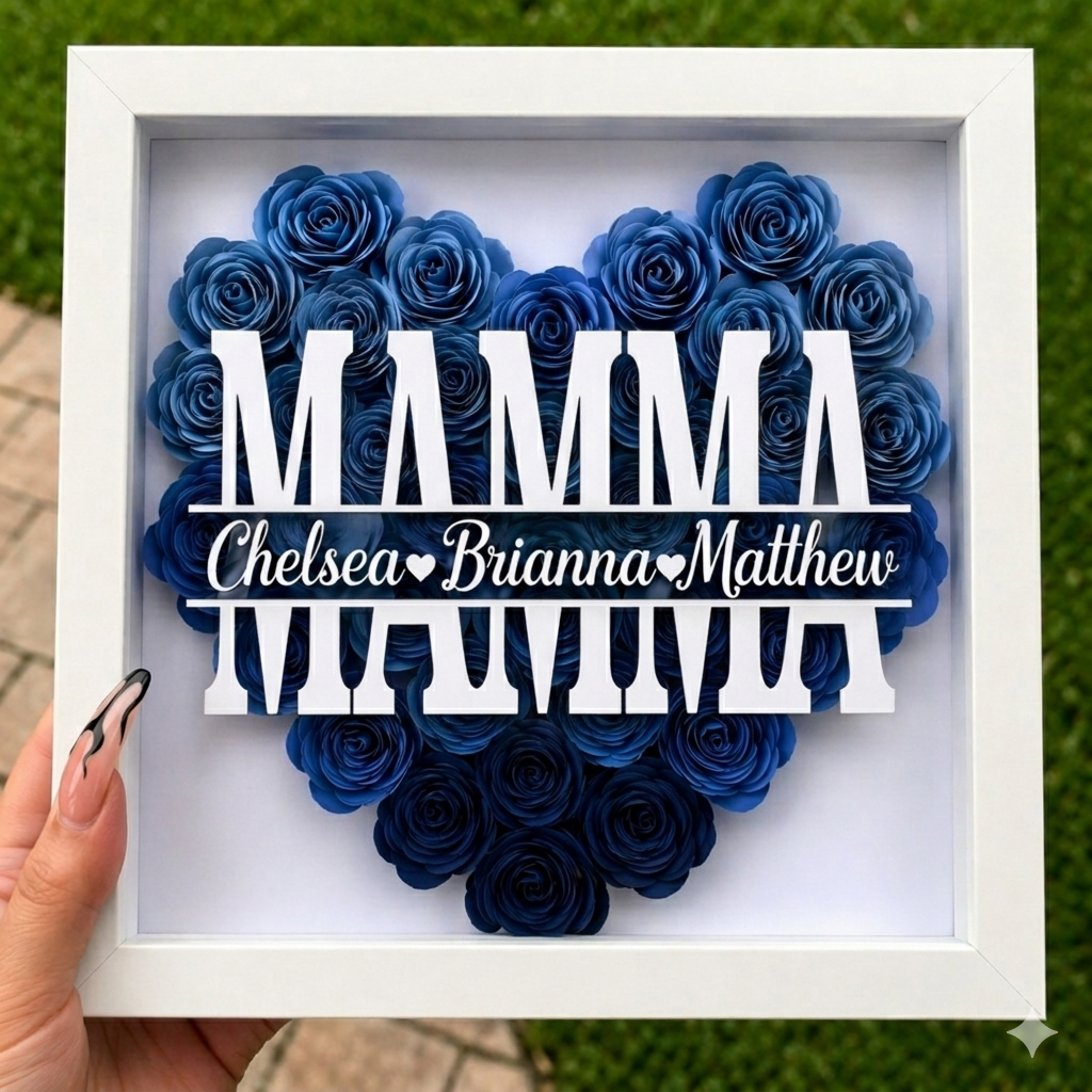 Personalized Rose Shadow Box – Unik morsdagsgave – Personlig skyggeboks med roser