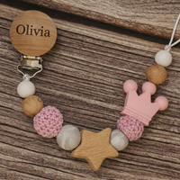 Thumbnail for Baby Pacifier Holder – Med namn – Personliga trä- och silikonpärlor
