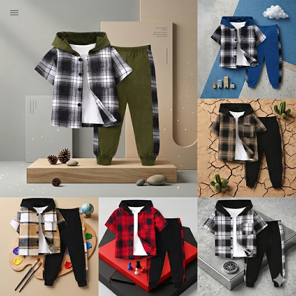 Boys Checkered Outfit – Trendy og behageligt – Børnetøjssæt med tern