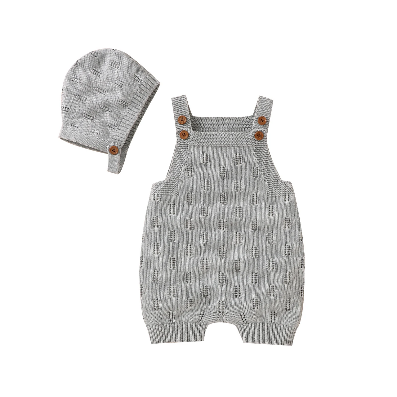 MiniCozy – Blødt og behageligt – Strikkede baby-overalls med hue