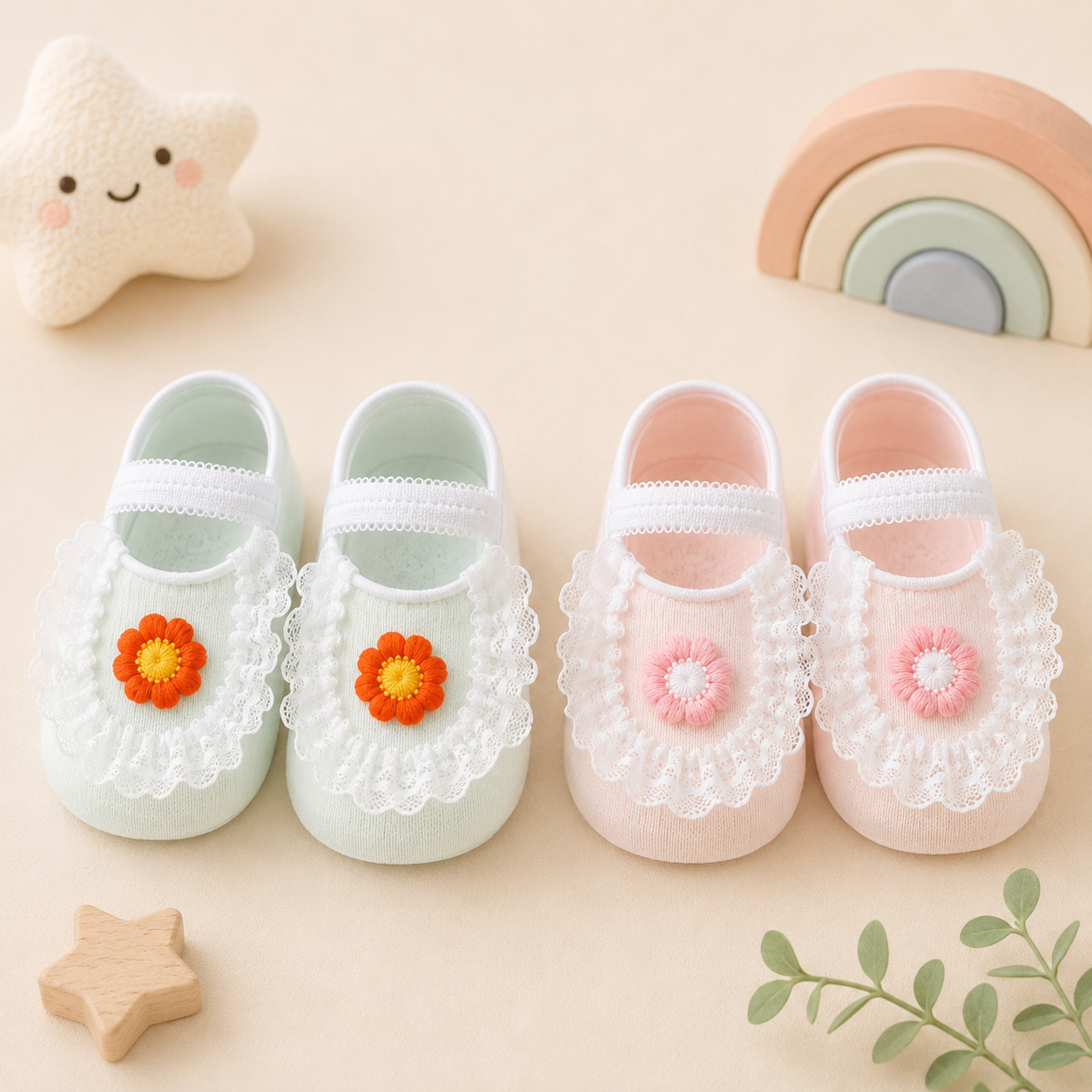 SweetFeet – Blødt & sødt – babysokker med blomster og blonder