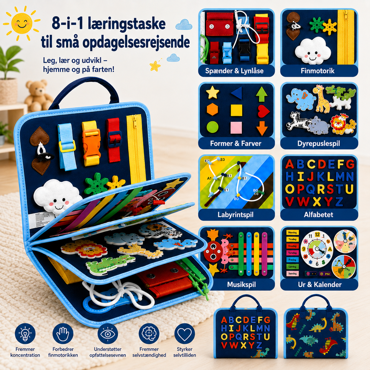7-in-1 Busy Board – Motorik & læring – Aktivitetstavle