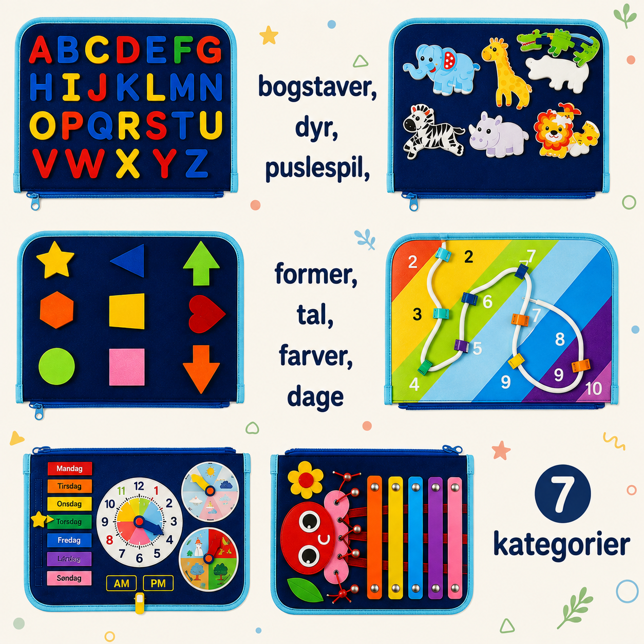 7-in-1 Busy Board – Motorik & læring – Aktivitetstavle