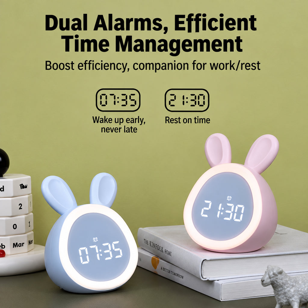 BunnyGlow – Sødt & praktisk – digital vækkeur til børn med natlampe