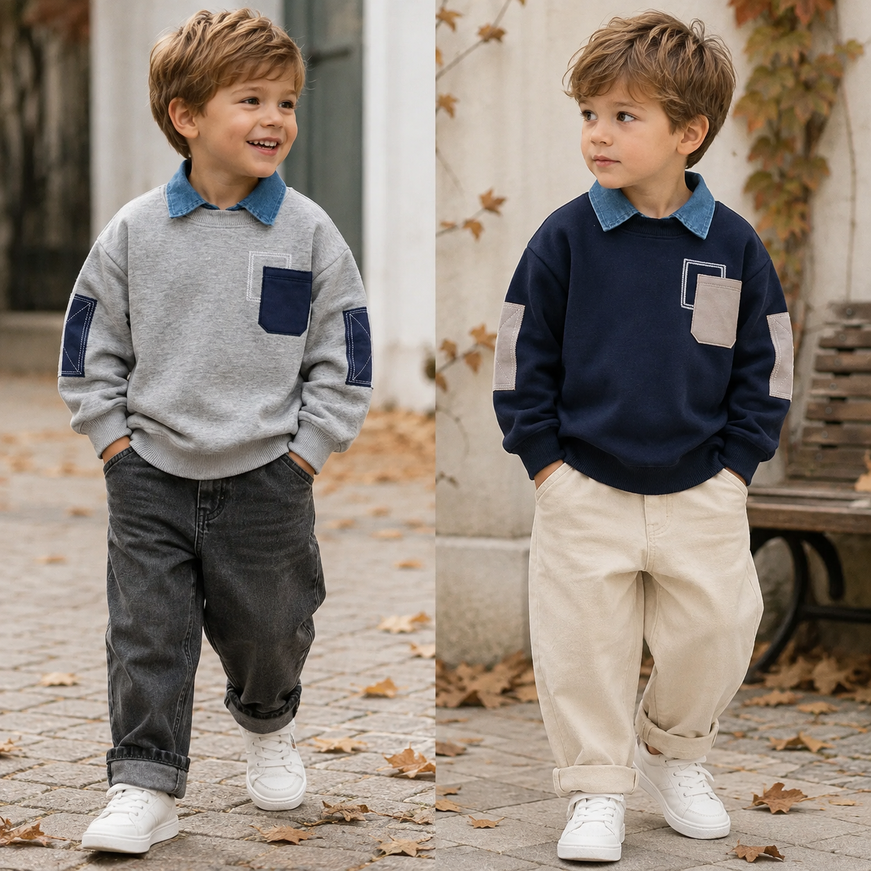 CoolJunior – Varm og stilfuld – drengetrøje med denimkrave