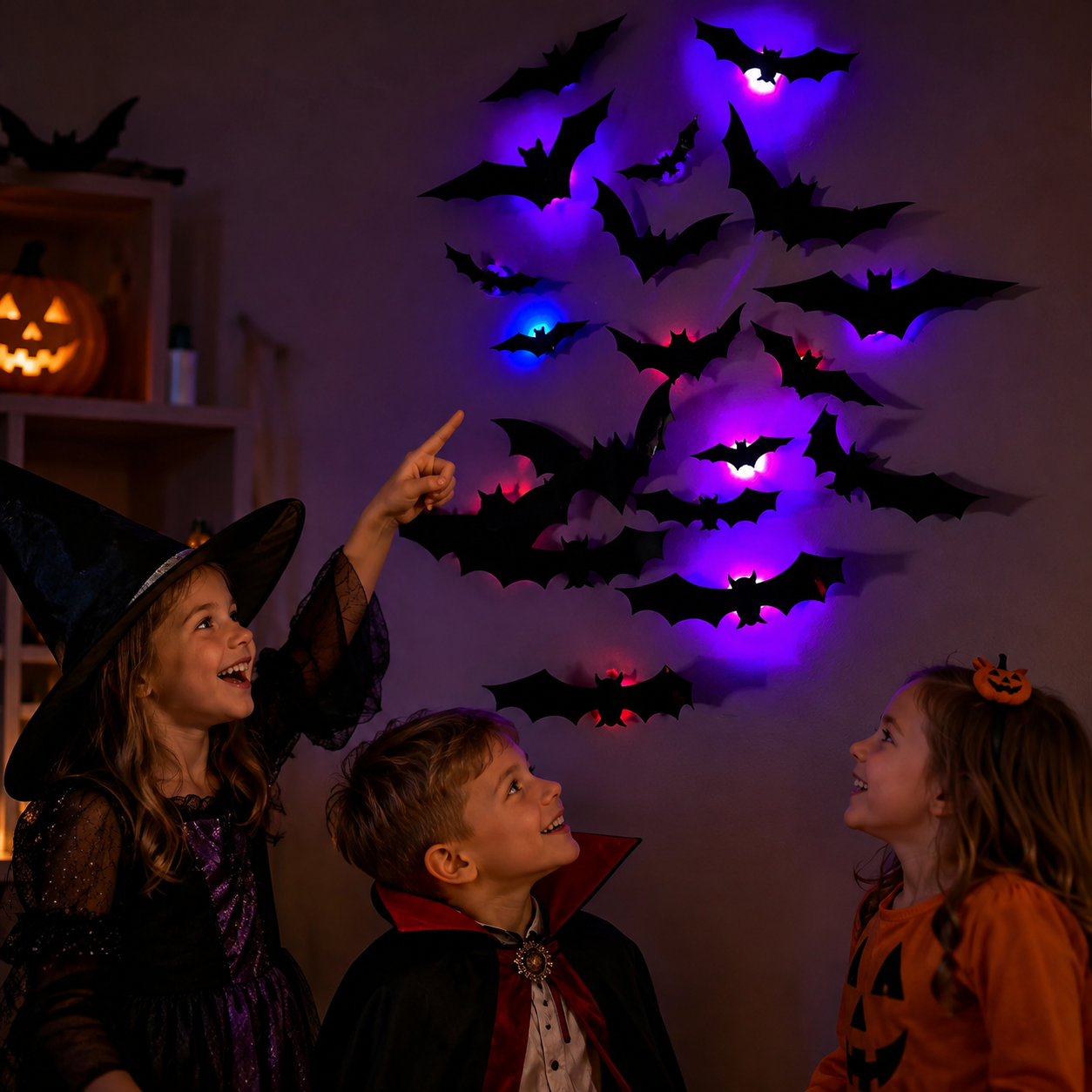 SpookyGlow – Uhyggelig & stemningsfuld – LED-vægdekoration med Halloween-flagermus