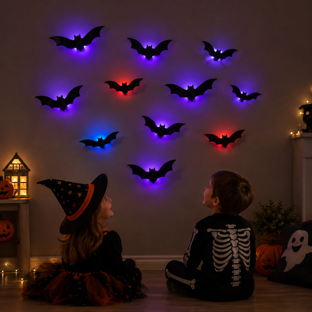 SpookyGlow – Uhyggelig & stemningsfuld – LED-vægdekoration med Halloween-flagermus