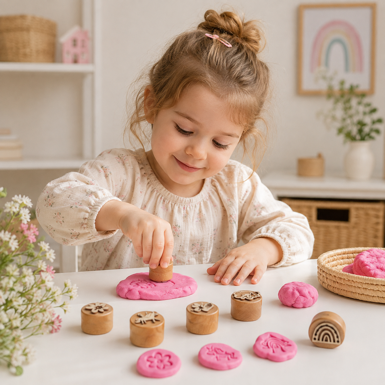 WoodStamp – Montessori & Kreativt – 6 stk. leirstempler af træ