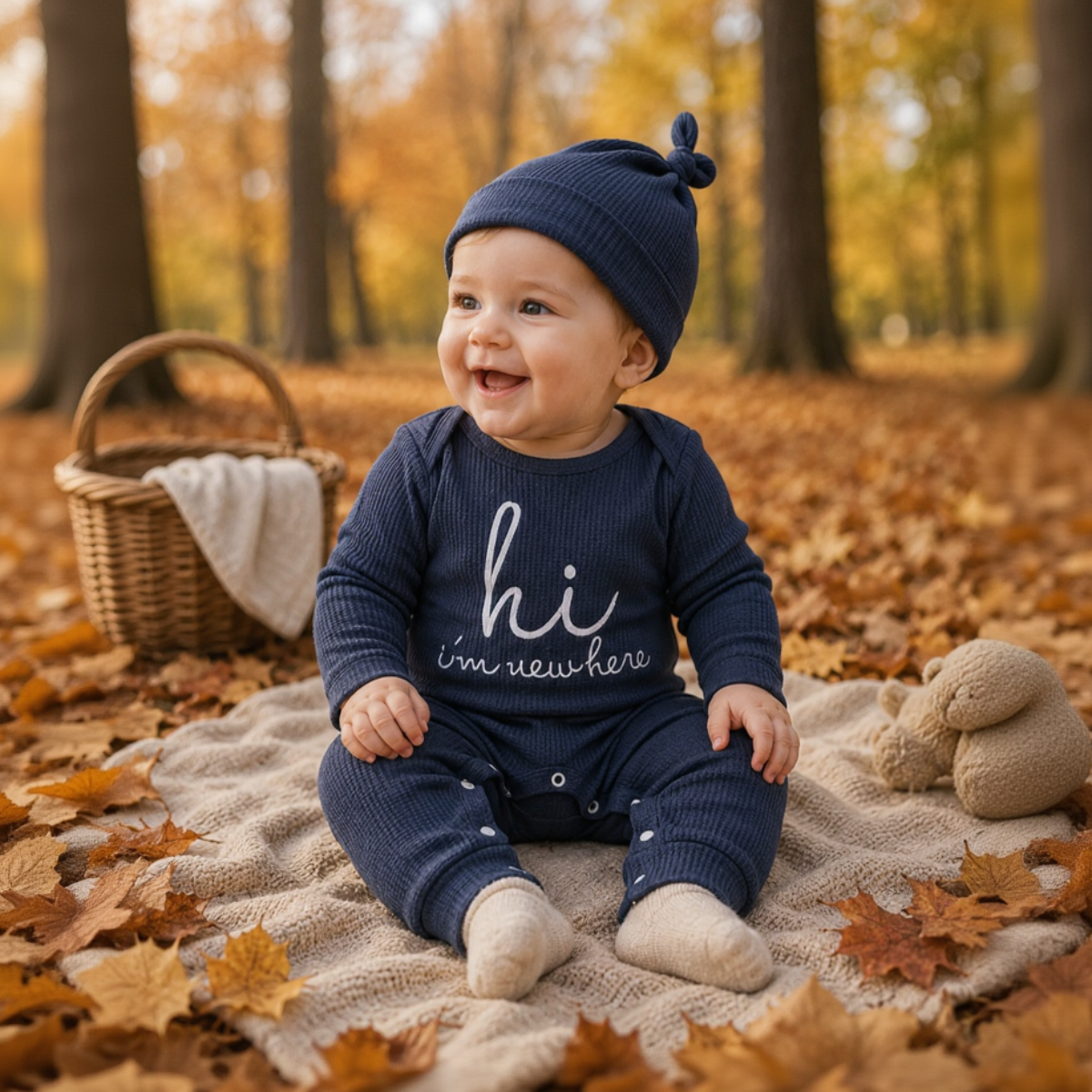 CuddleBaby – Hej, jeg er ny her – Sæt med baby-jumpsuit og hue