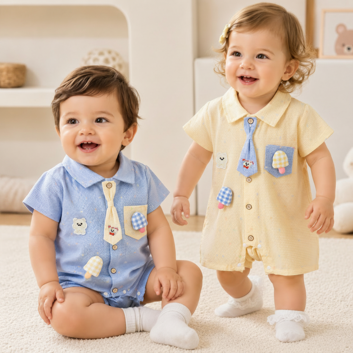 KiddoStyle – Sød & blød – Børnejumpsuit med slips og patch
