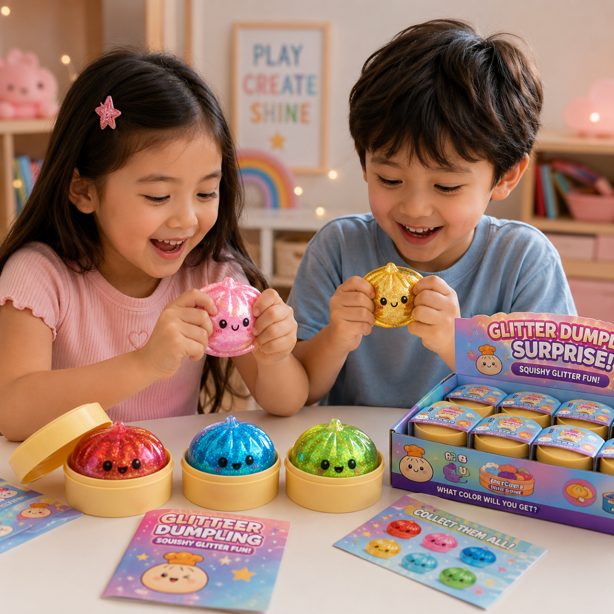 FunSquish – Farverigt & Glittermorskab – Glitter-squishy-dumplings