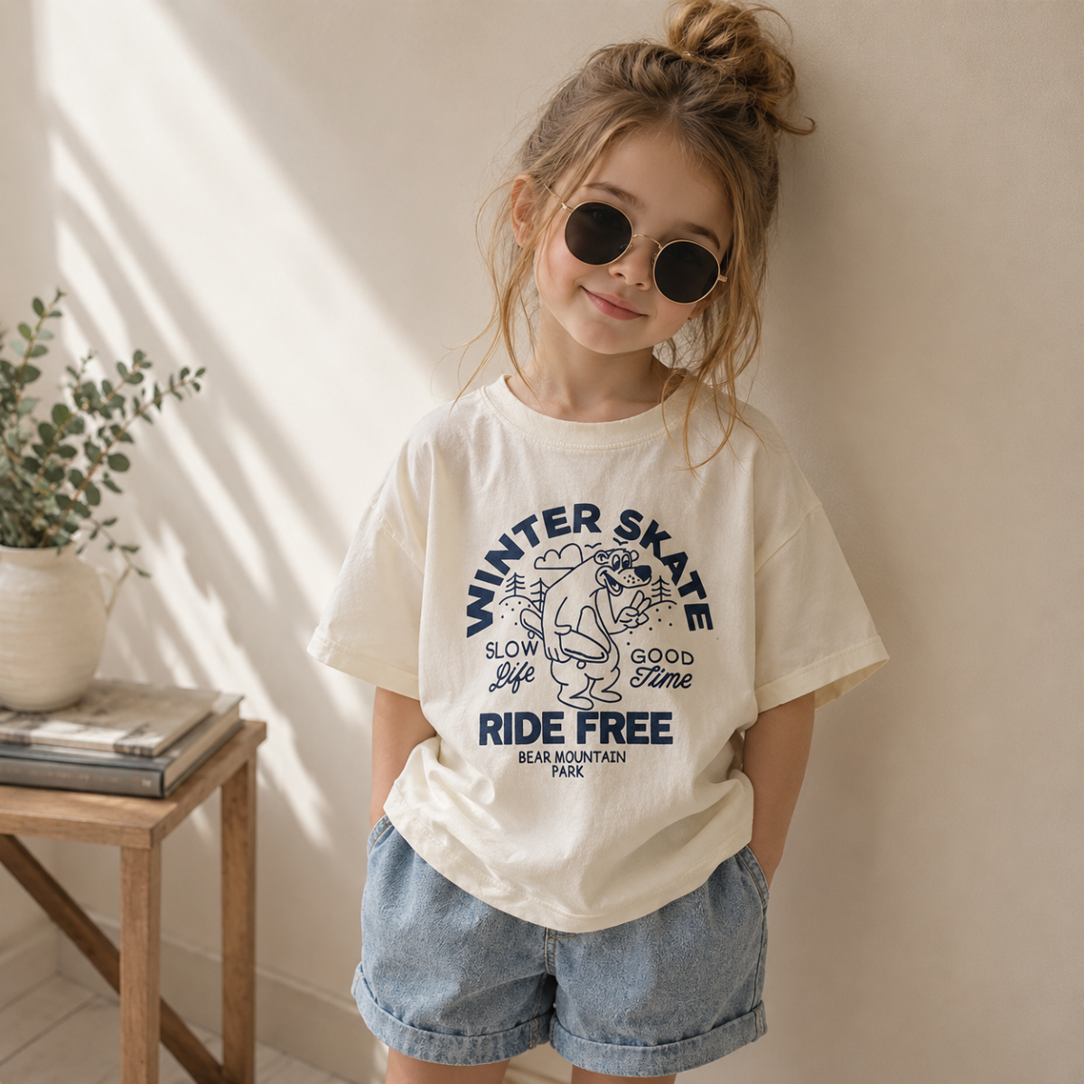 BearPlay – Komfort & stil – Oversized T-shirt med vinter-skate-print
