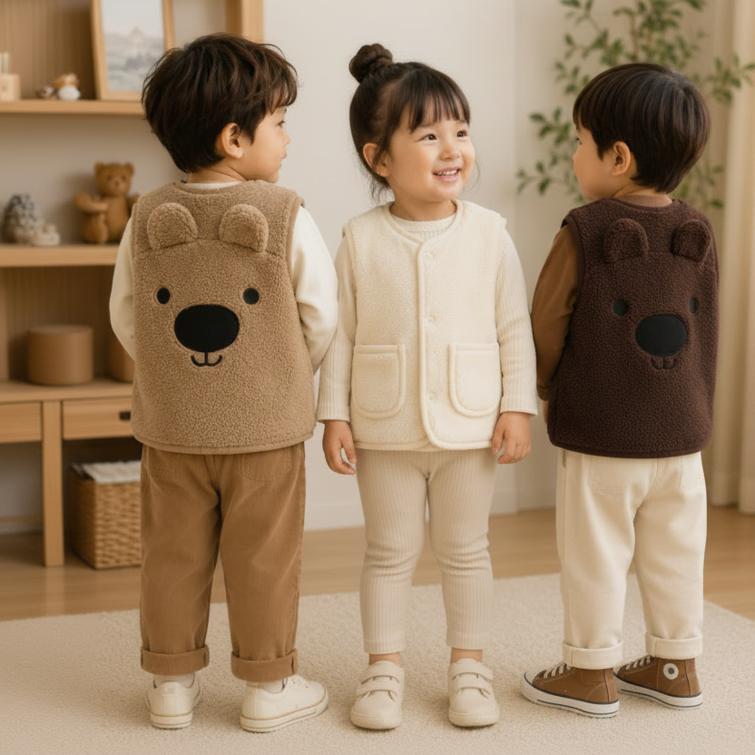Baby Bear Fleece Vest – Varm og blød – Børnevest med bjørnemotiv