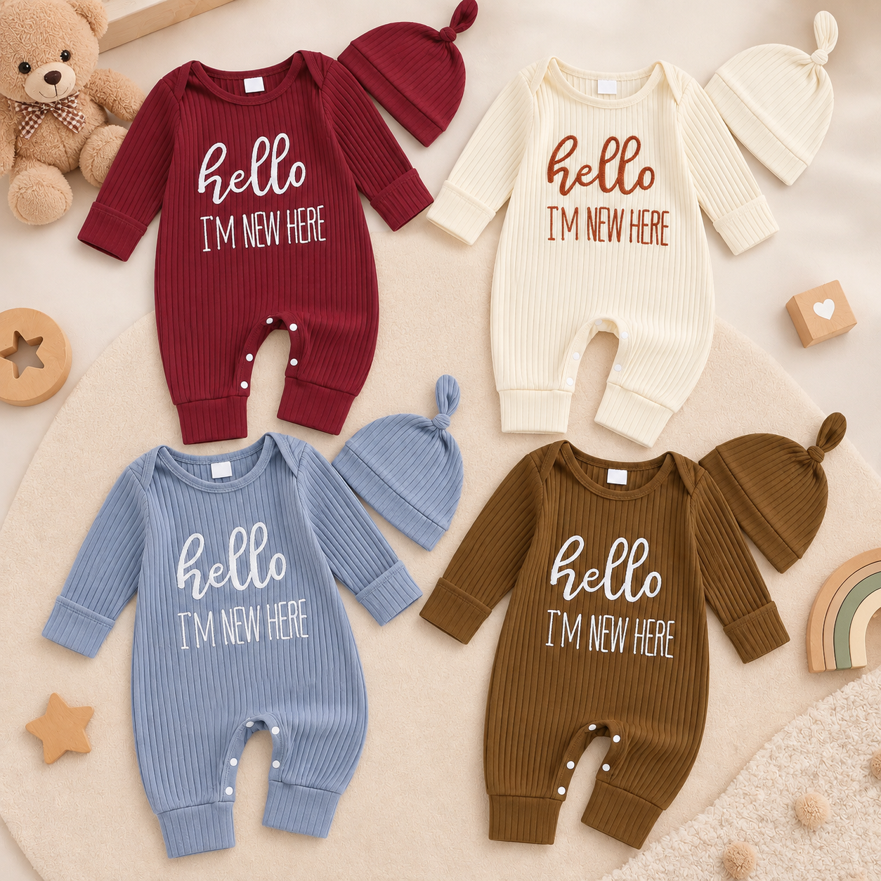 CuddleBaby – Hej, jeg er ny her – Sæt med baby-jumpsuit og hue