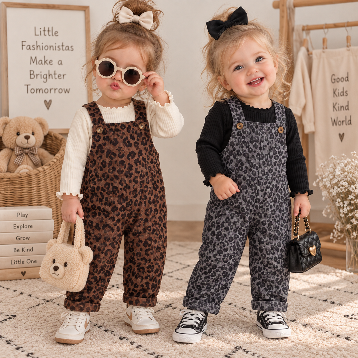 LeopardChic – Trendy og behagelig – Pige-overalls med leopardmønster