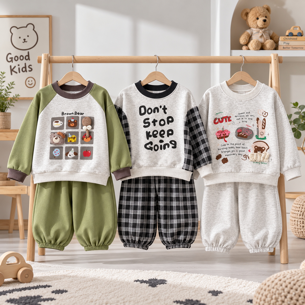 MiniBuddy – Blødt og praktisk – Børnesweatersæt med lange ærmer