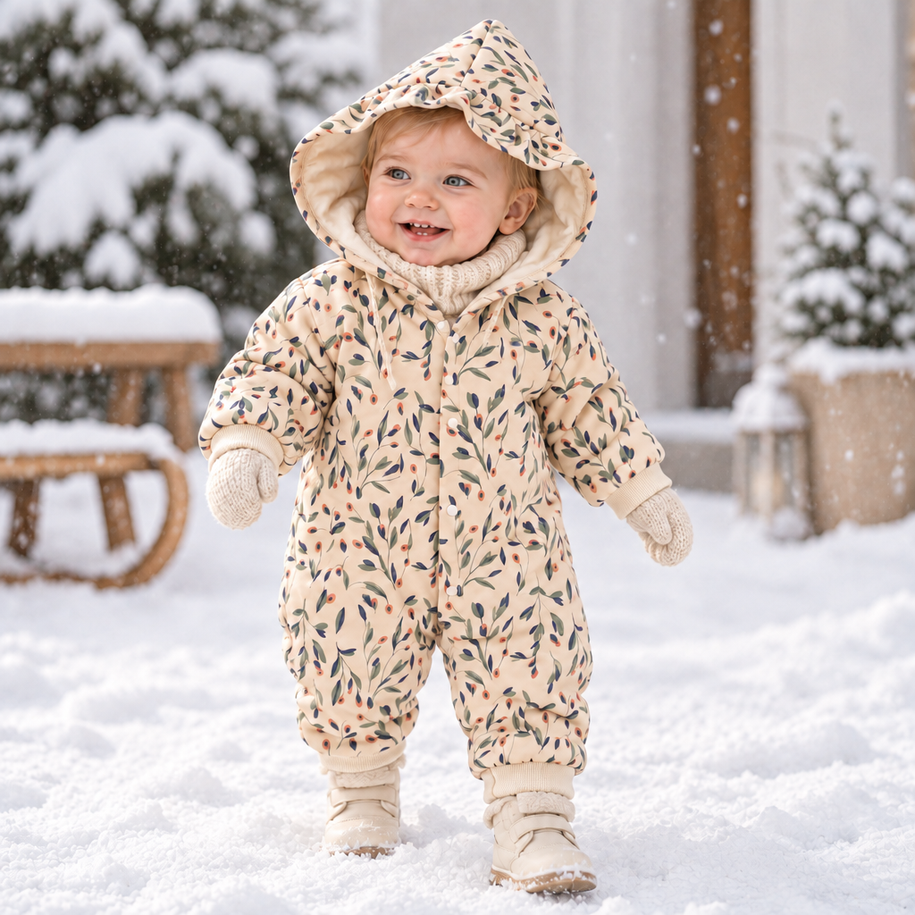 FloraCozy – Blødt & varmt – Vinterbody til babypiger med blomster