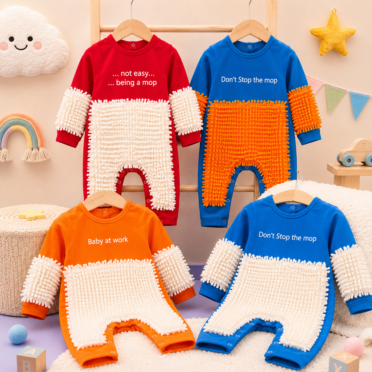 TinyCleaner – Blødt og praktisk – baby-jumpsuit til at kravle og lege i