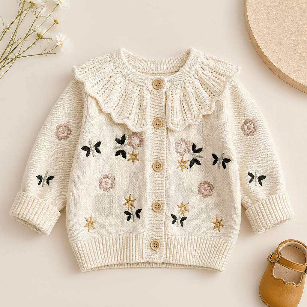 FloraKnit – Varm og moderigtig – strikket vest med blomsterdetaljer