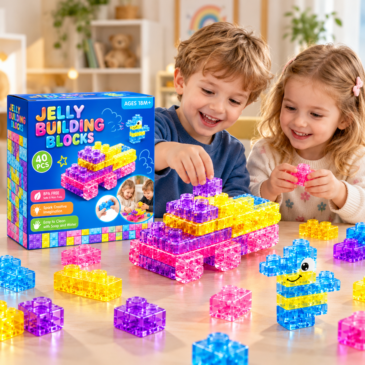 JellyBuild – Blødt & kreativt – Fleksible gelé-byggeklodser