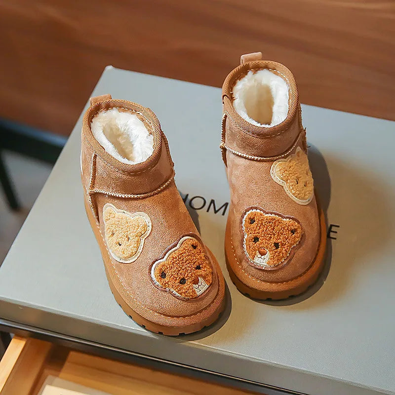 Mini Fashion - Brun ankelstøvle i ruskind med bjørne