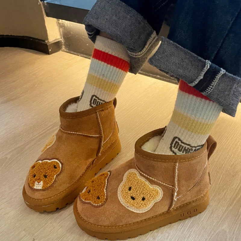 Mini Fashion - Brun ankelstøvle i ruskind med bjørne