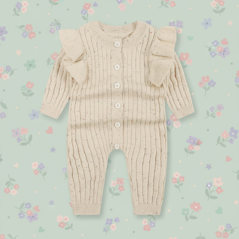 MiniAurora – Blødt & elegant – Strikket babydragt med englevinger og pandebånd
