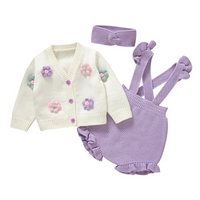 Thumbnail for FloraKnit – Blødt & sødt – babyoutfit med vest, smækbukser og hårbånd