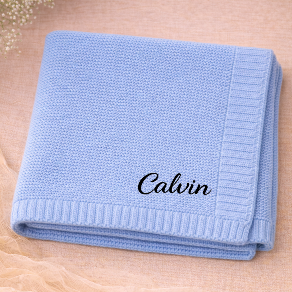 Personalized Baby Blanket – Blødt & unikt – Personligt broderet tæppe i bomuld