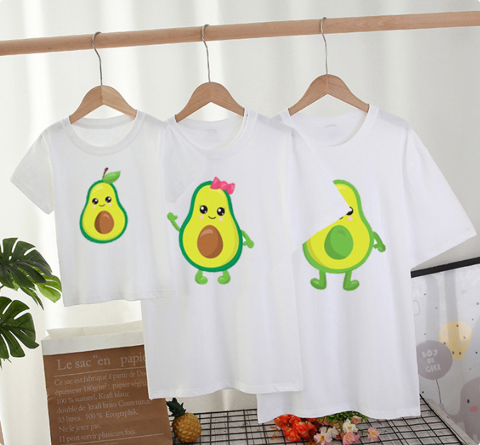 Mini Fashion™ - Match Med Familien -  Avocado T-shirts Hvid