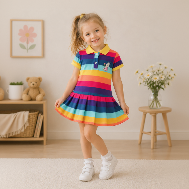 RainbowBabe – Frisk & farverig – Polo-kjole til børn