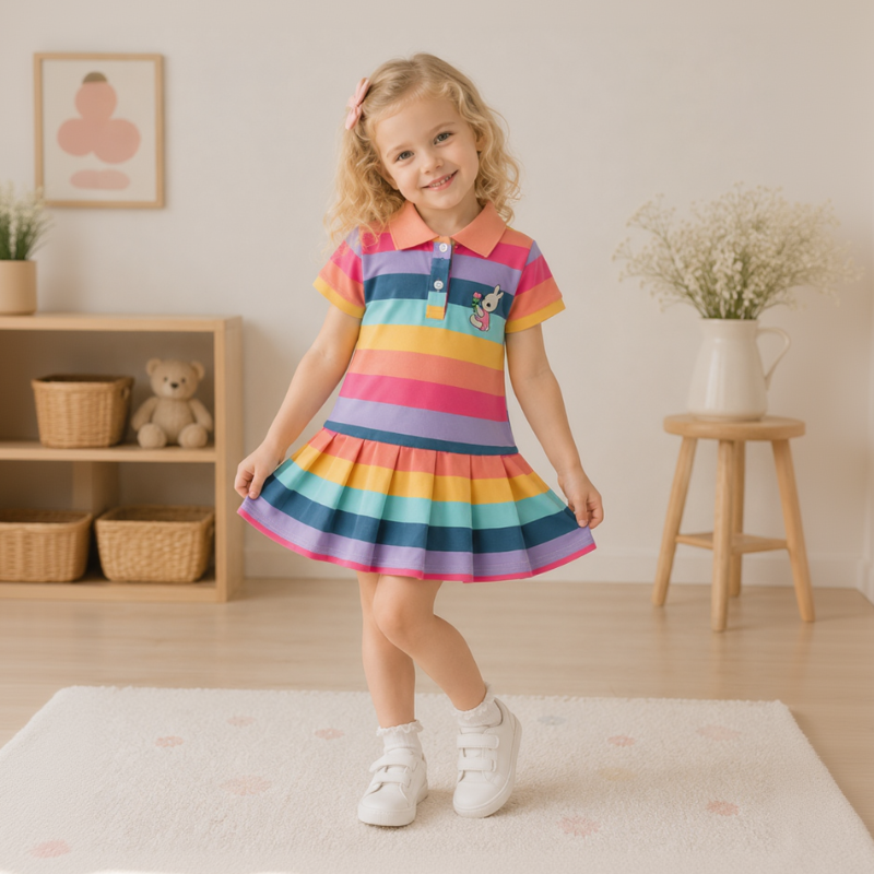 RainbowBabe – Frisk & farverig – Polo-kjole til børn