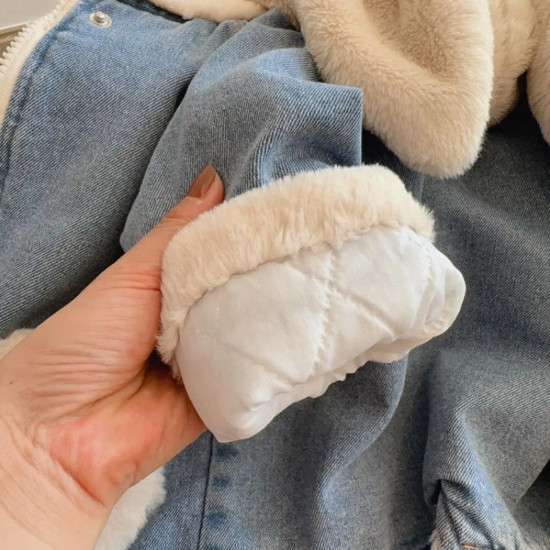Girls Bunny Denim Coat – Varm & behagelig – Børnejakke